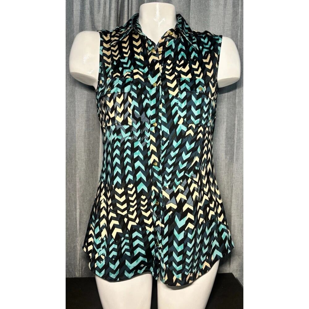 BCBG Max Azria Sleeveless Button Blouse Top Size Small